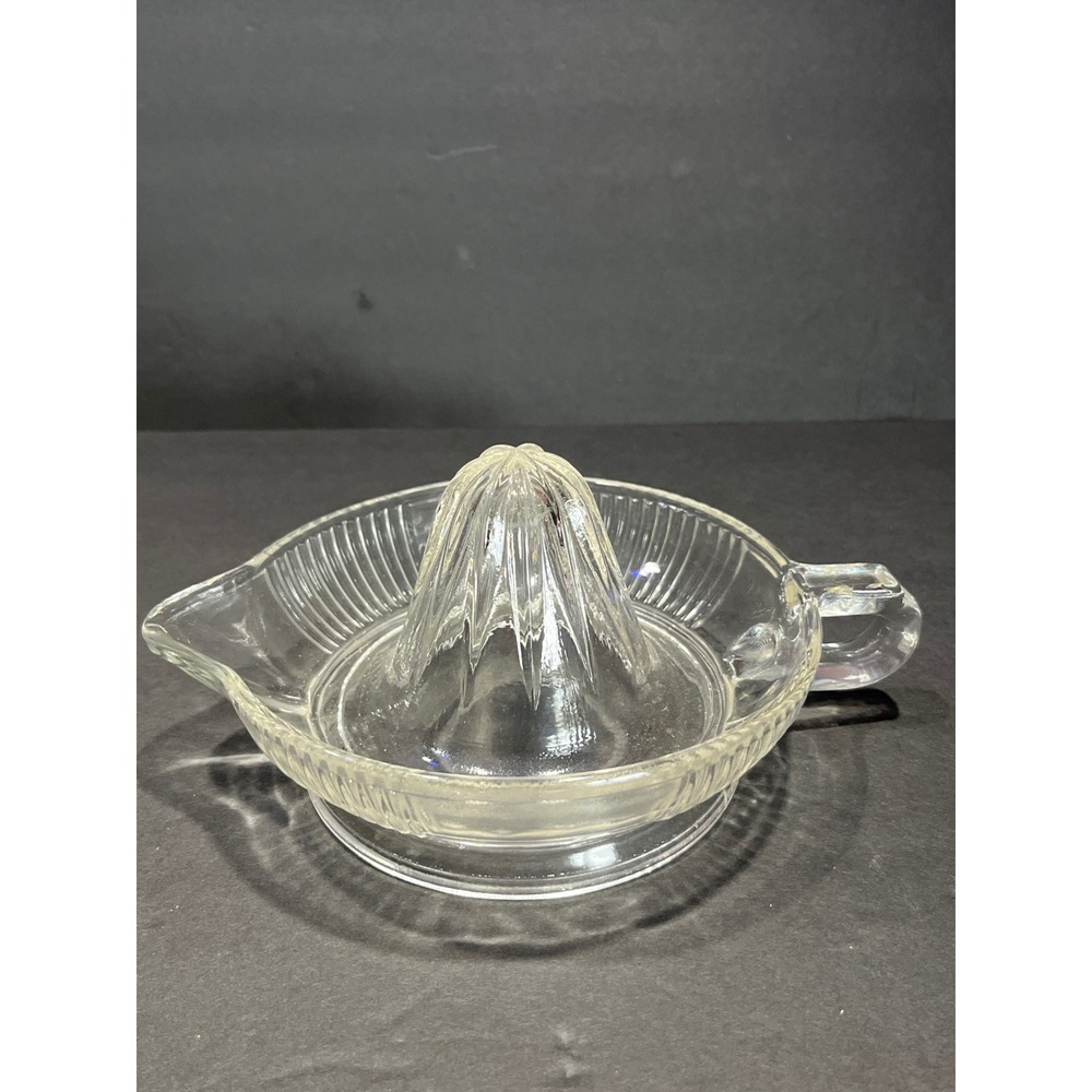 Vintage Clear Glass Citrus Juicer Reamer with Handle and Spout Ribbed Design